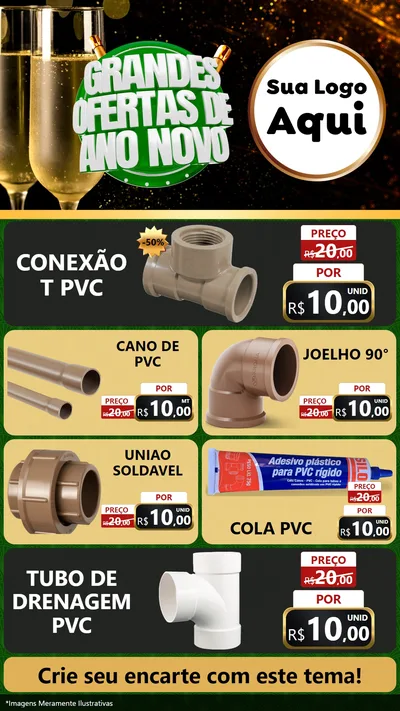 Modelo de TV para TV Vertical com o tema Grandes Ofertas de Ano Novo para Tubos e conexões