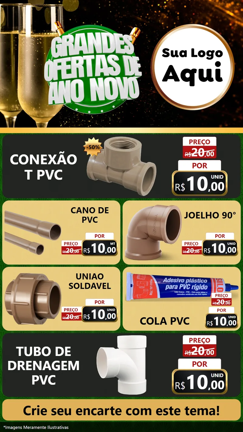 Modelo de TV para TV Vertical com o tema Grandes Ofertas de Ano Novo para Tubos e conexões