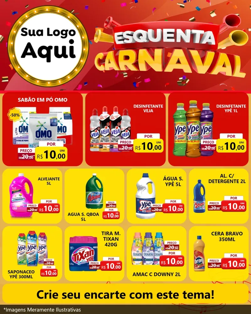 Modelo de Rede Social para Feed Instagram com o tema Esquenta Carnaval para Produtos de Limpeza