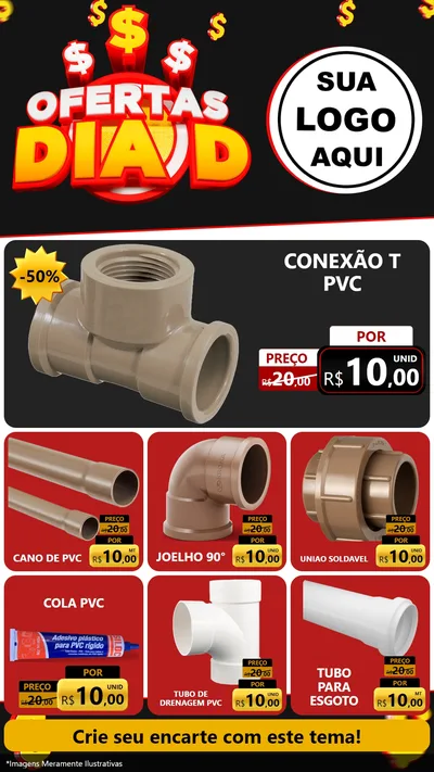 Modelo de Rede Social para Stories com o tema Ofertas Dia D para Tubos e conexões