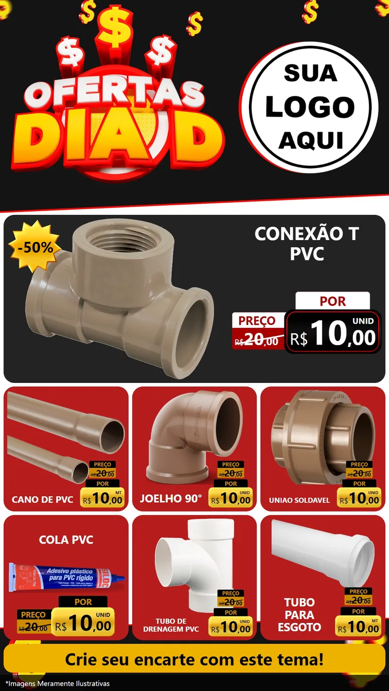 Modelo de Rede Social para Stories com o tema Ofertas Dia D para Tubos e conexões