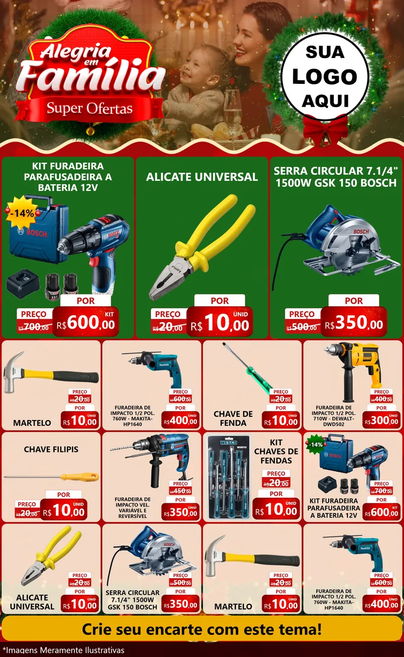 Modelo de Encarte para Encarte Grande com o tema Alegria Em Família - Super Ofertas para Maquinas e Ferramentas