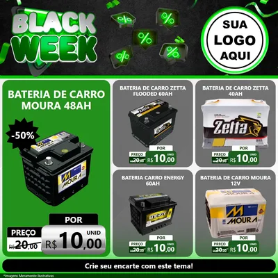Modelo de Rede Social para Feed Facebook com o tema Black Week para Baterias Elétricas