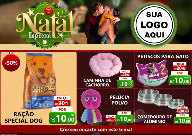 Modelo de Encarte para Encarte A4 Horizontal com o tema Natal Especial para Pet Shop