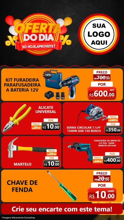 Modelo de TV para TV Vertical com o tema Oferta do Dia - Só hoje, Aproveite! para Maquinas e Ferramentas