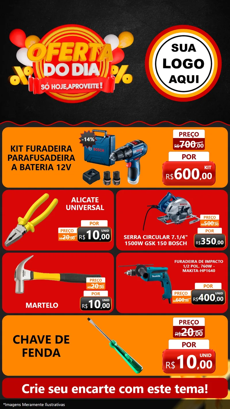 Modelo de TV para TV Vertical com o tema Oferta do Dia - Só hoje, Aproveite! para Maquinas e Ferramentas