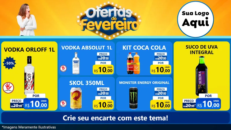 Modelo de TV para TV Horizontal com o tema Ofertas de Fevereiro para Distribuidora de bebidas