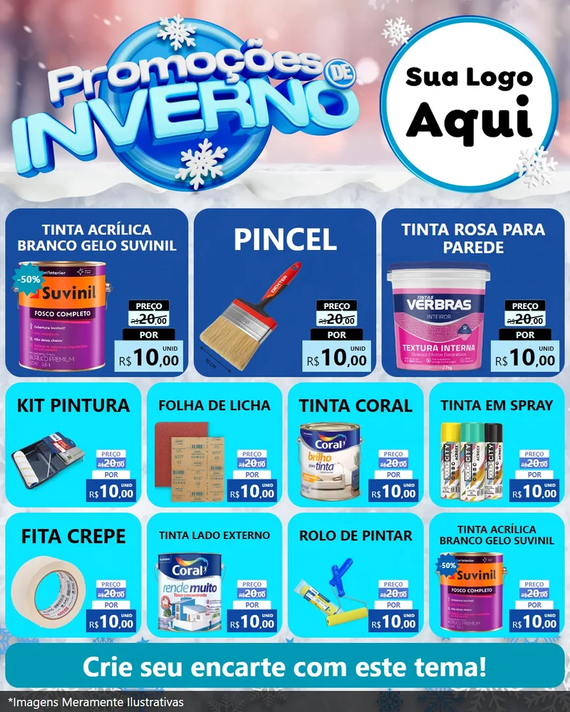 Modelo de Rede Social para Feed Instagram com o tema Promoções de Inverno para Tintas e Ferramentas