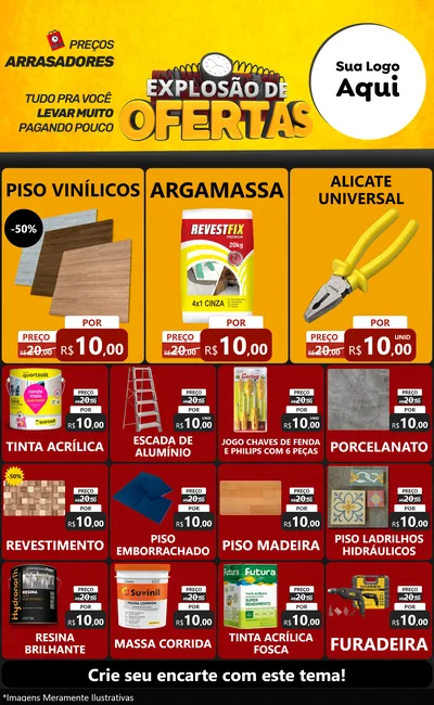 Modelo de Encarte para Encarte Grande com o tema Explosão de Ofertas para Material para Construção