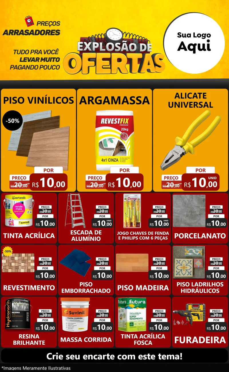 Modelo de Encarte para Encarte Grande com o tema Explosão de Ofertas para Material para Construção