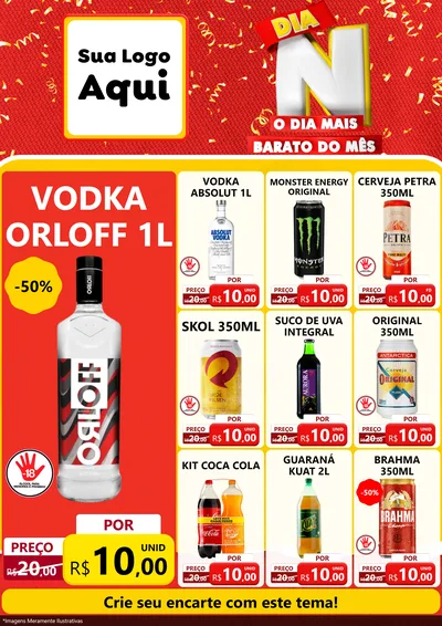 Modelo de Encarte para Encarte A4 Vertical com o tema Dia N o Dia Mais Barato do Mês para Distribuidora de bebidas
