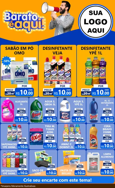 Modelo de Encarte para Encarte Grande com o tema Barato é aqui para Produtos de Limpeza