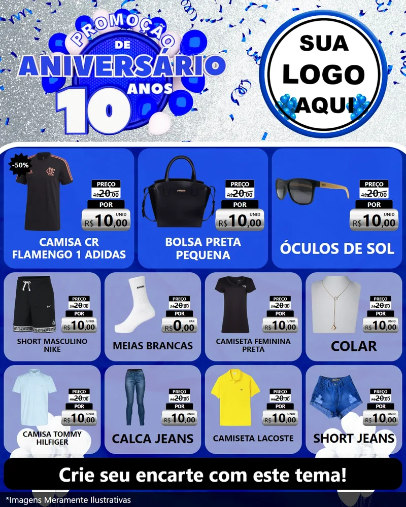 Modelo de Rede Social para Feed Instagram com o tema Promoção de Aniversário - 10 Anos para Roupas e acessórios