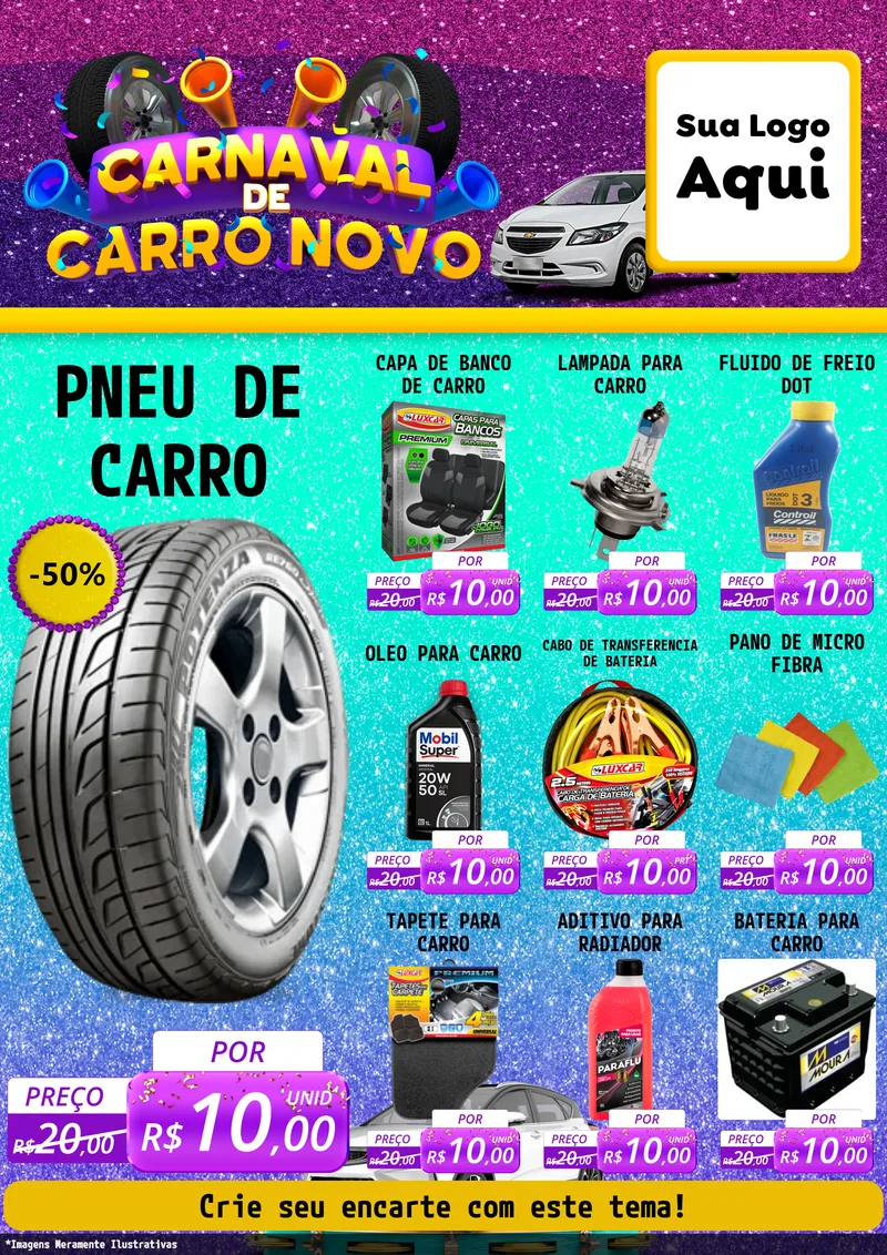Modelo de Encarte para Encarte A4 Vertical com o tema Carnaval de Carro Novo para Auto peças