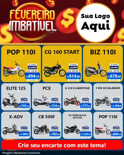 Modelo de Rede Social para Feed Instagram com o tema Fevereiro Imbatível para Concessionaria de Motos