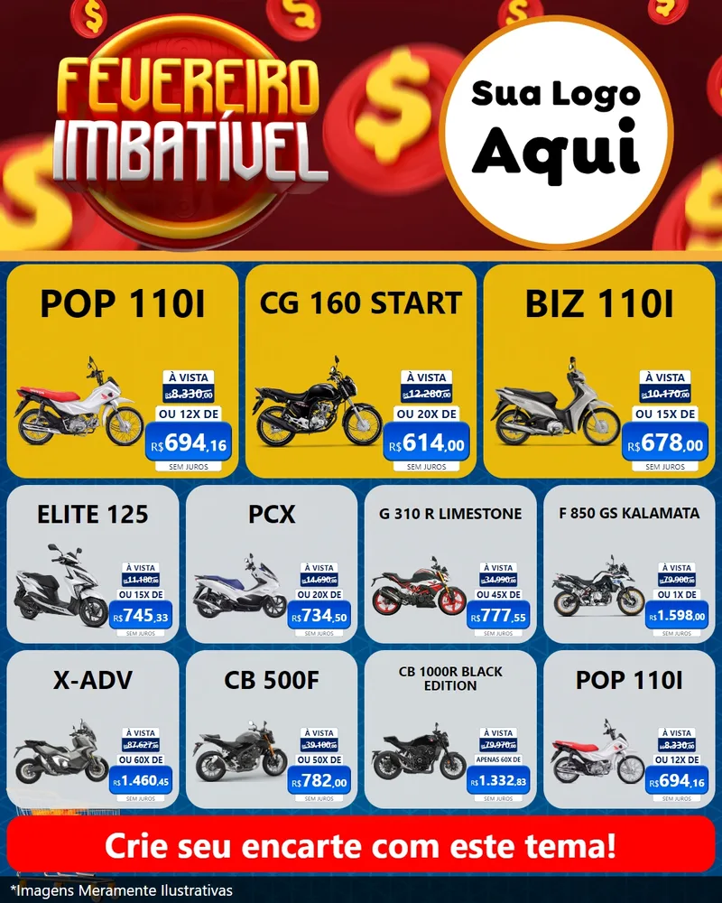 Modelo de Rede Social para Feed Instagram com o tema Fevereiro Imbatível para Concessionaria de Motos