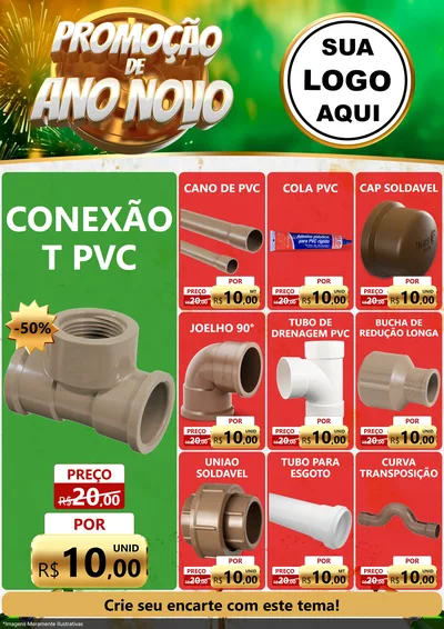 Modelo de Encarte para Encarte A4 Vertical com o tema Promoção de Ano Novo para Tubos e conexões
