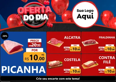 Modelo de Encarte para Encarte A4 Horizontal com o tema Oferta do Dia para Açougue