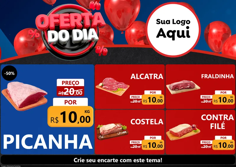 Modelo de Encarte para Encarte A4 Horizontal com o tema Oferta do Dia para Açougue
