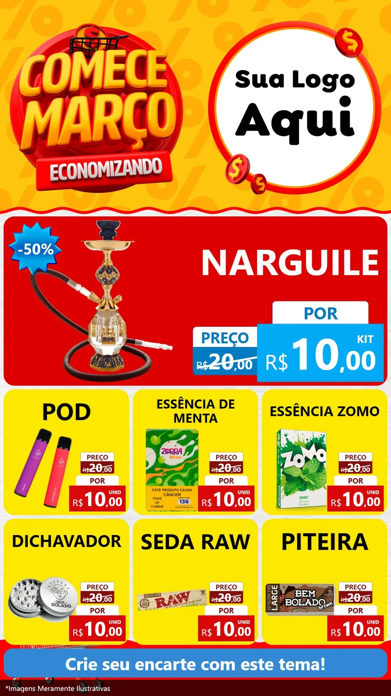 Modelo de Rede Social para Stories com o tema Comece Março Economizando para Tabacaria