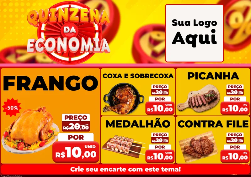 Modelo de Encarte para Encarte A4 Horizontal com o tema Quinzena Da Economia para Assados