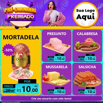 Modelo de Rede Social para Feed Facebook com o tema Pré-Carnaval Premiado para Frios e Laticínios