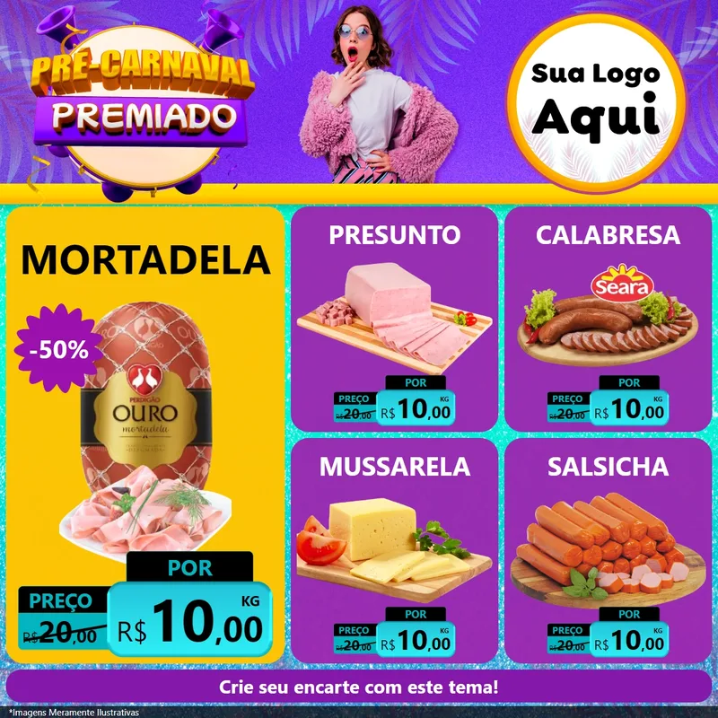 Modelo de Rede Social para Feed Facebook com o tema Pré-Carnaval Premiado para Frios e Laticínios
