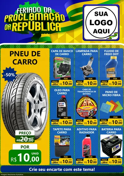 Modelo de Encarte para Encarte A4 Vertical com o tema Feriado da Proclamação da República para Auto peças