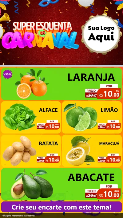 Modelo de TV para TV Vertical com o tema Super Esquenta de Carnaval para Hortifrúti