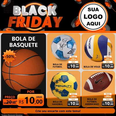 Modelo de Rede Social para Feed Facebook com o tema Black Friday para Artigos Esportivos