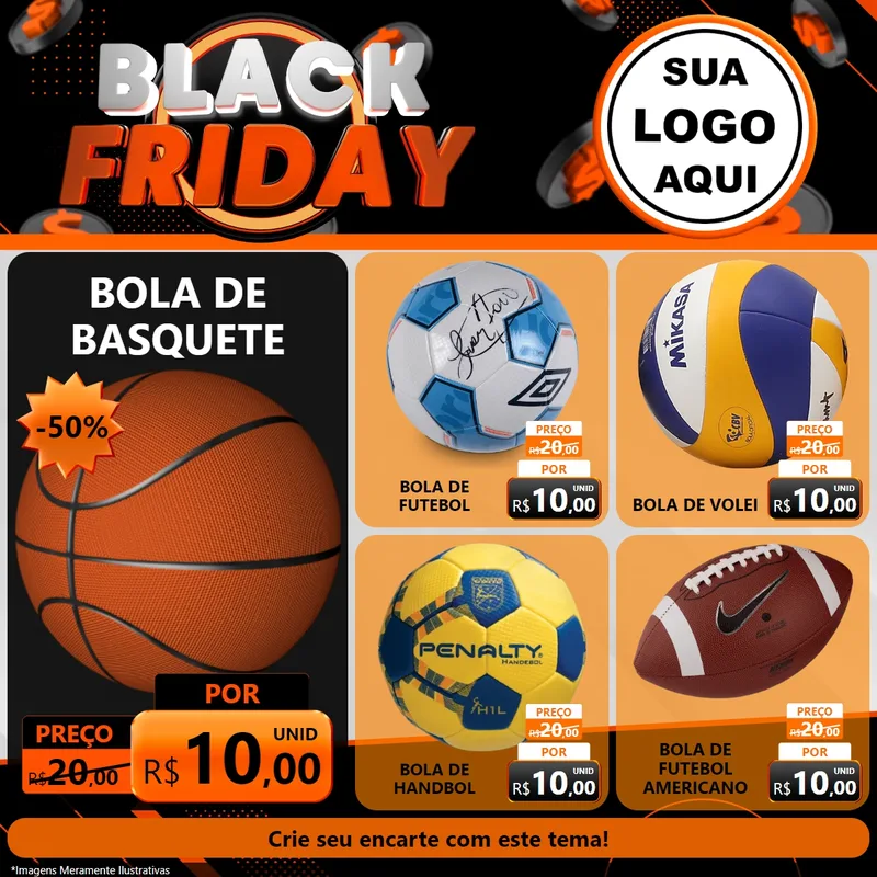 Modelo de Rede Social para Feed Facebook com o tema Black Friday para Artigos Esportivos