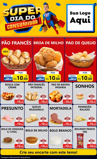 Modelo de Encarte para Encarte Grande com o tema Super Dia do Consumidor para Padaria