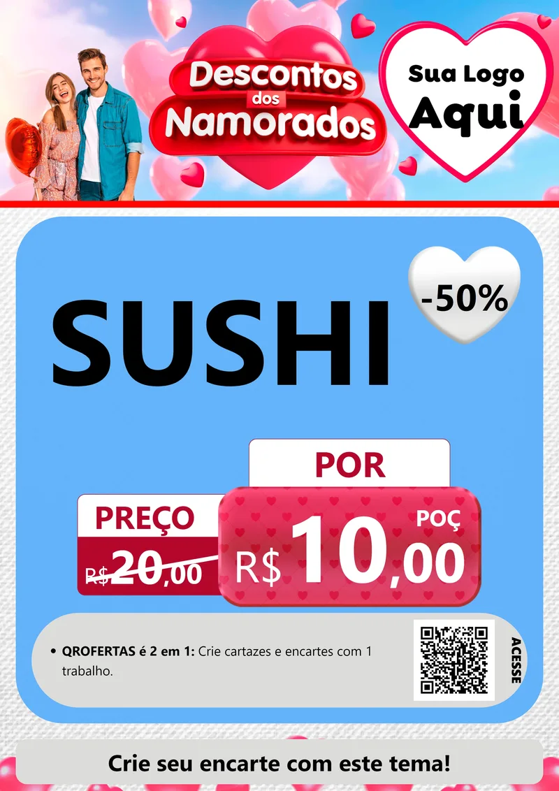 Modelo de Cartaz para Cartaz A4 Vertical com o tema Descontos dos Namorados para Comida japonesa