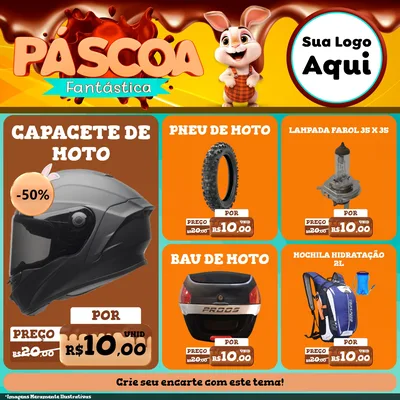 Modelo de Rede Social para Feed Facebook com o tema Páscoa Fantástica para Moto peças