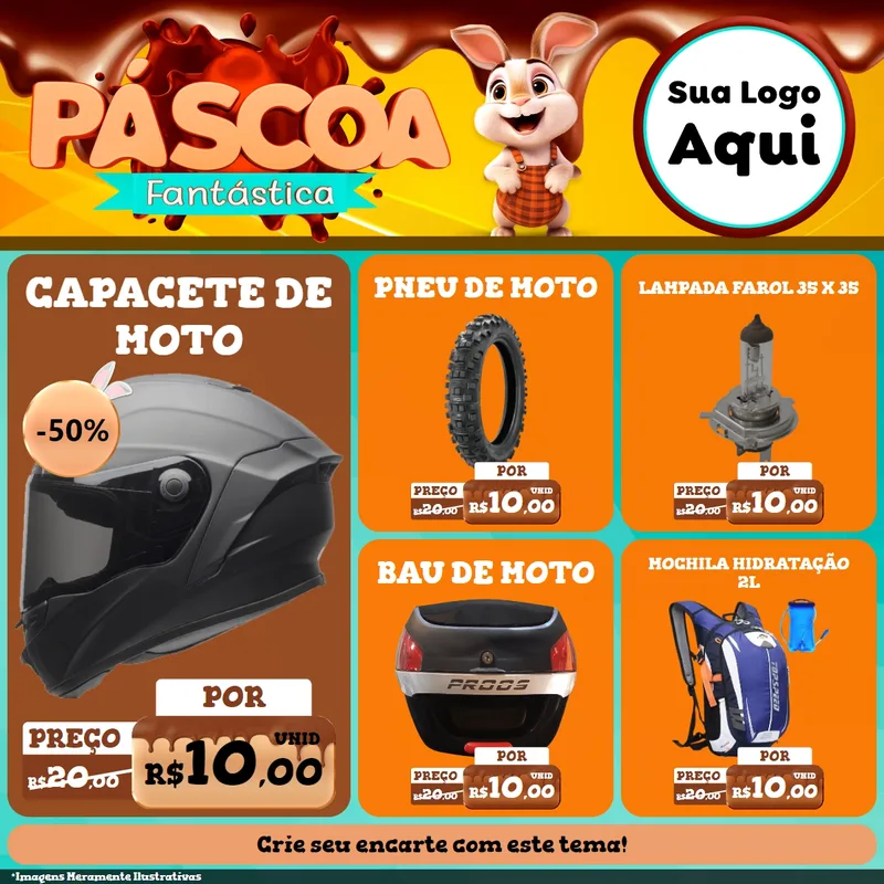 Modelo de Rede Social para Feed Facebook com o tema Páscoa Fantástica para Moto peças