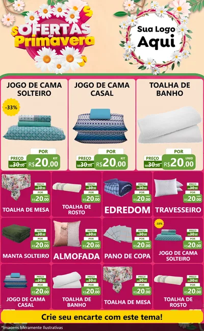 Modelo de Encarte para Encarte Grande com o tema Ofertas de Primavera para Cama, Mesa e Banho
