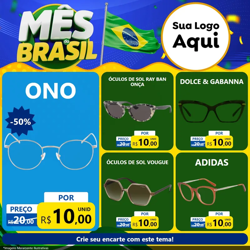Modelo de Rede Social para Feed Facebook com o tema Mês do Brasil para Óticas
