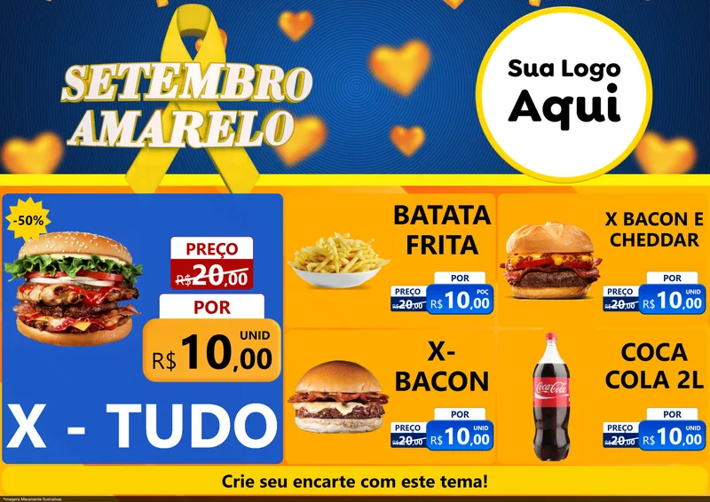 Modelo de Encarte para Encarte A4 Horizontal com o tema Setembro Amarelo para Hamburgueria