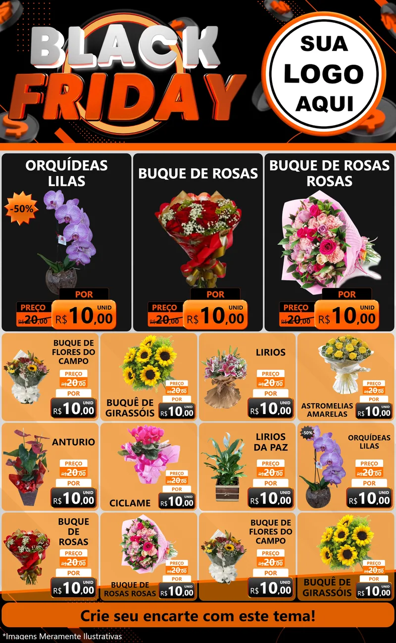 Modelo de Encarte para Encarte Grande com o tema Black Friday para Floricultura e jardim