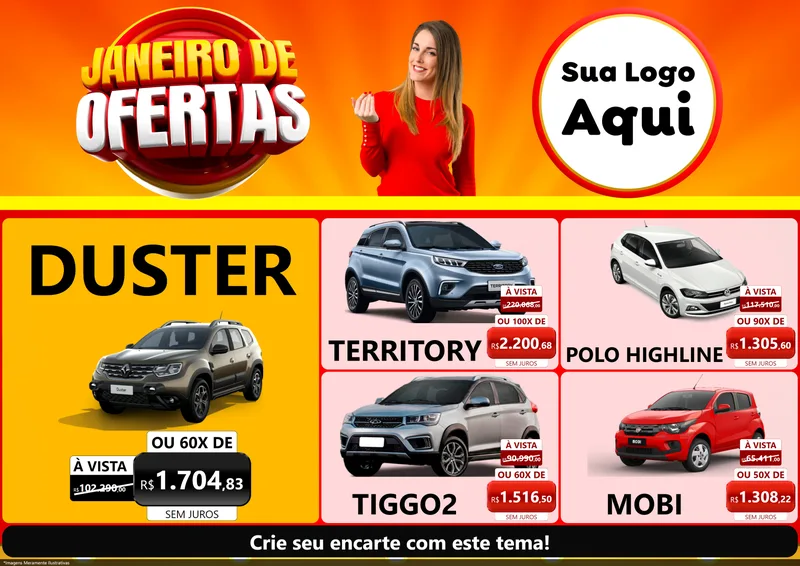 Modelo de Encarte para Encarte A4 Horizontal com o tema Janeiro de Ofertas para Concessionaria de Carros