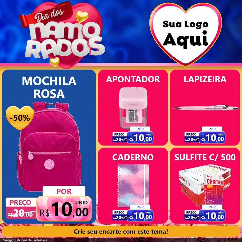 Modelo de Rede Social para Feed Facebook com o tema Dia dos namorados para Papelaria