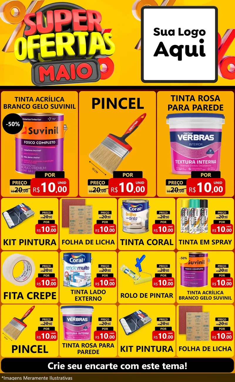 Modelo de Encarte para Encarte Grande com o tema Super Ofertas Maio para Tintas e Ferramentas