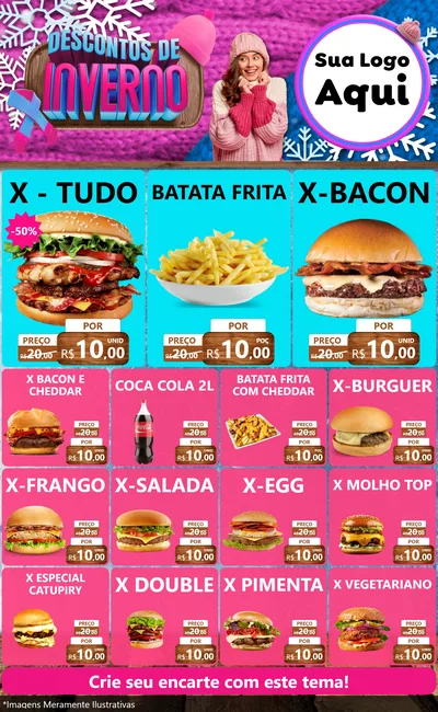 Modelo de Encarte para Encarte Grande com o tema Descontos de Inverno para Hamburgueria