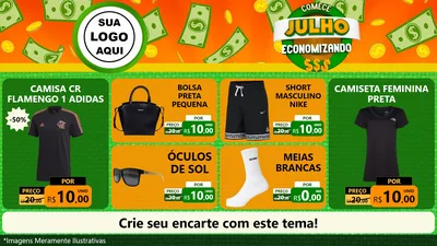 Modelo de TV para TV Horizontal com o tema Comece Julho Economizando para Roupas e acessórios