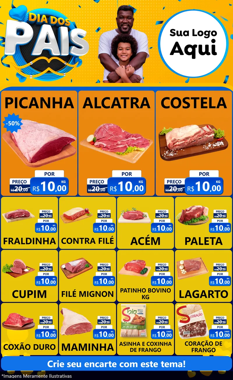 Modelo de Encarte para Encarte Grande com o tema Dia dos Pais para Açougue