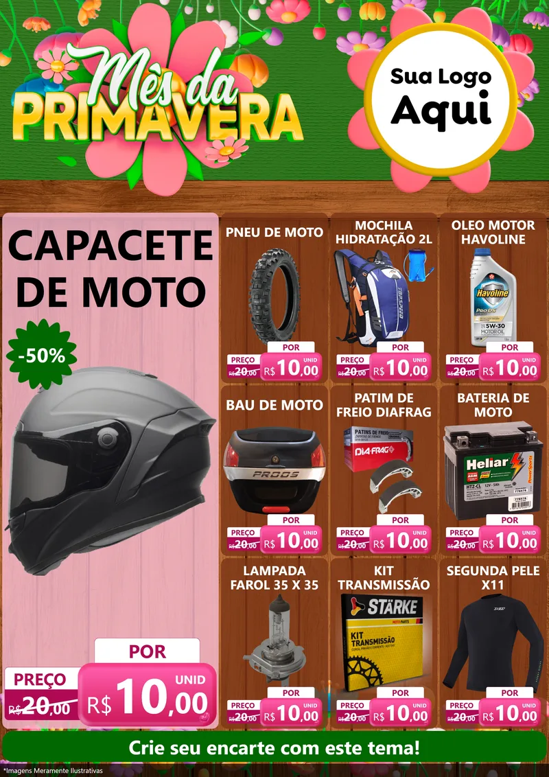 Modelo de Encarte para Encarte A4 Vertical com o tema Mês da Primavera para Moto peças