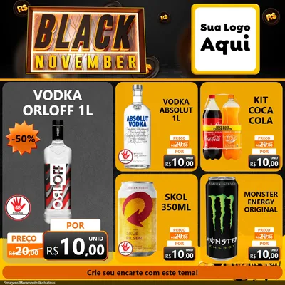 Modelo de Rede Social para Feed Facebook com o tema Black November para Distribuidora de bebidas