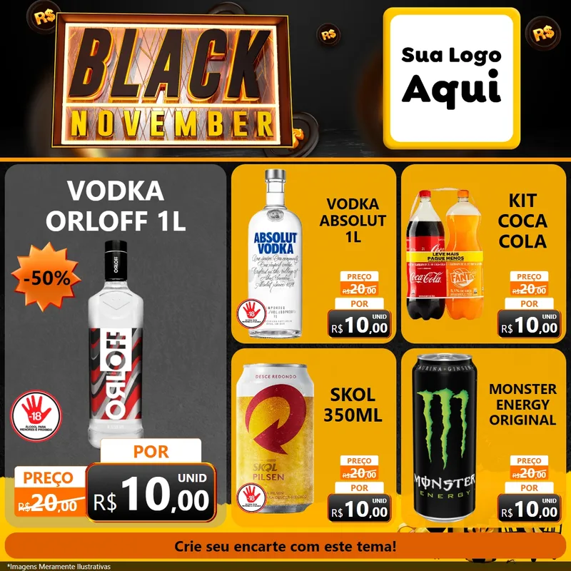 Modelo de Rede Social para Feed Facebook com o tema Black November para Distribuidora de bebidas