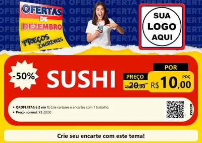 Modelo de Cartaz para Cartaz A4 Horizontal com o tema Ofertas de Dezembro - Preços Incríveis para Comida japonesa