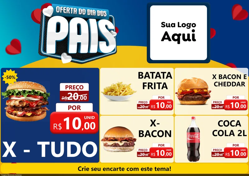 Modelo de Encarte para Encarte A4 Horizontal com o tema Oferta Do Dia Dos Pais para Hamburgueria